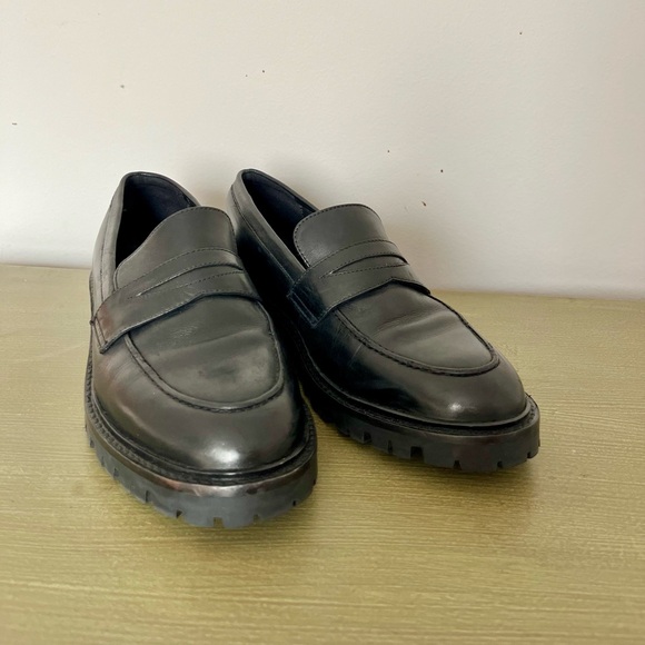 Anthony Veer Megan Classic Black Penny Loafer Leather Platform Minimalist Shoes - Picture 5 of 12